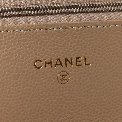Caviar Quilted Wallet on Chain WOC Beige