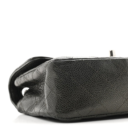 Metallic Caviar Quilted Mini Rectangular Flap Dark Grey