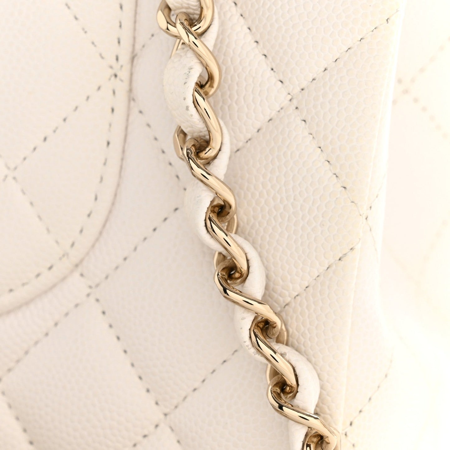 Caviar Quilted Medium Double Flap White