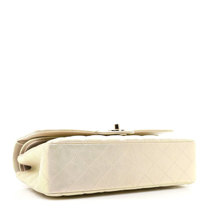 Iridescent Lambskin Quilted Medium Double Flap Ivory