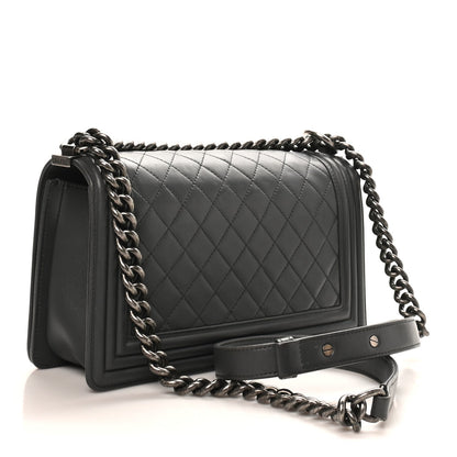 Lambskin Quilted Medium Boy Flap Dark Grey