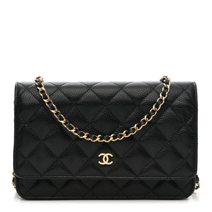 Caviar Quilted Wallet on Chain WOC Black