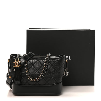 Aged Calfskin Quilted Small Gabrielle Logo Hobo Black