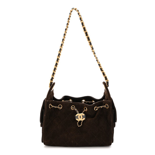 Suede Quilted Mini Chanel 25 Handbag Dark Brown
