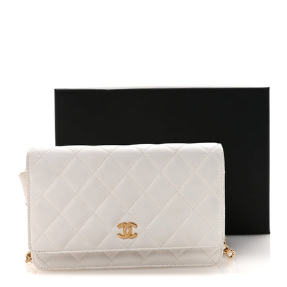 Lambskin Quilted Romance Wallet On Chain WOC White