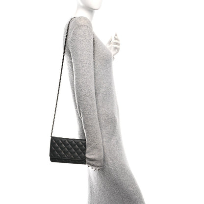Iridescent Caviar Quilted Wallet on Chain WOC Black