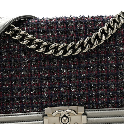 Tweed Metallic Lambskin Medium Boy Flap Silver