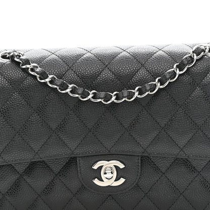 Caviar Quilted Medium Double Flap Black