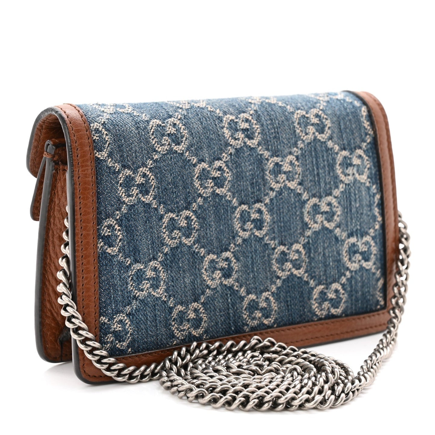 New Denim GG Monogram Dollar Calfskin Enamel Super Mini Dionysus Shoulder Bag Blue Tea Cuir Epilog Electric Blue