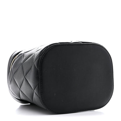 Lambskin Quilted Trendy Vanity Case Black