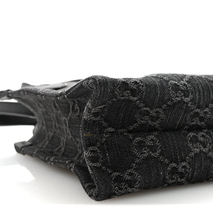 Denim Cuoio Harness GG Monogram Mini Ophidia Tote Bag  Black Medium Grey
