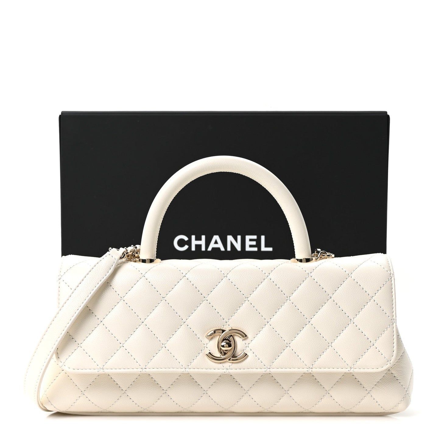 Caviar Quilted Maxi East West Coco Handle Flap White