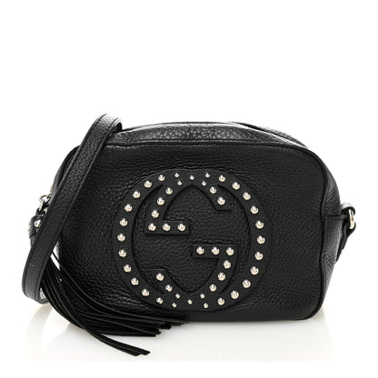 Pebbled Calfskin Studded Small Soho Disco Bag Black