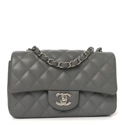 Caviar Quilted Mini Rectangular Flap Grey