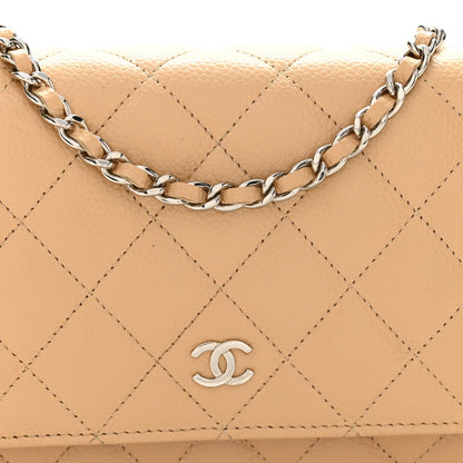 Caviar Quilted Wallet on Chain WOC Beige