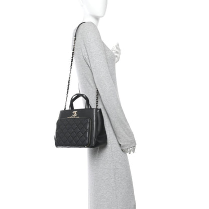 Caviar Quilted Small Business Affinity Shopping Bag Black