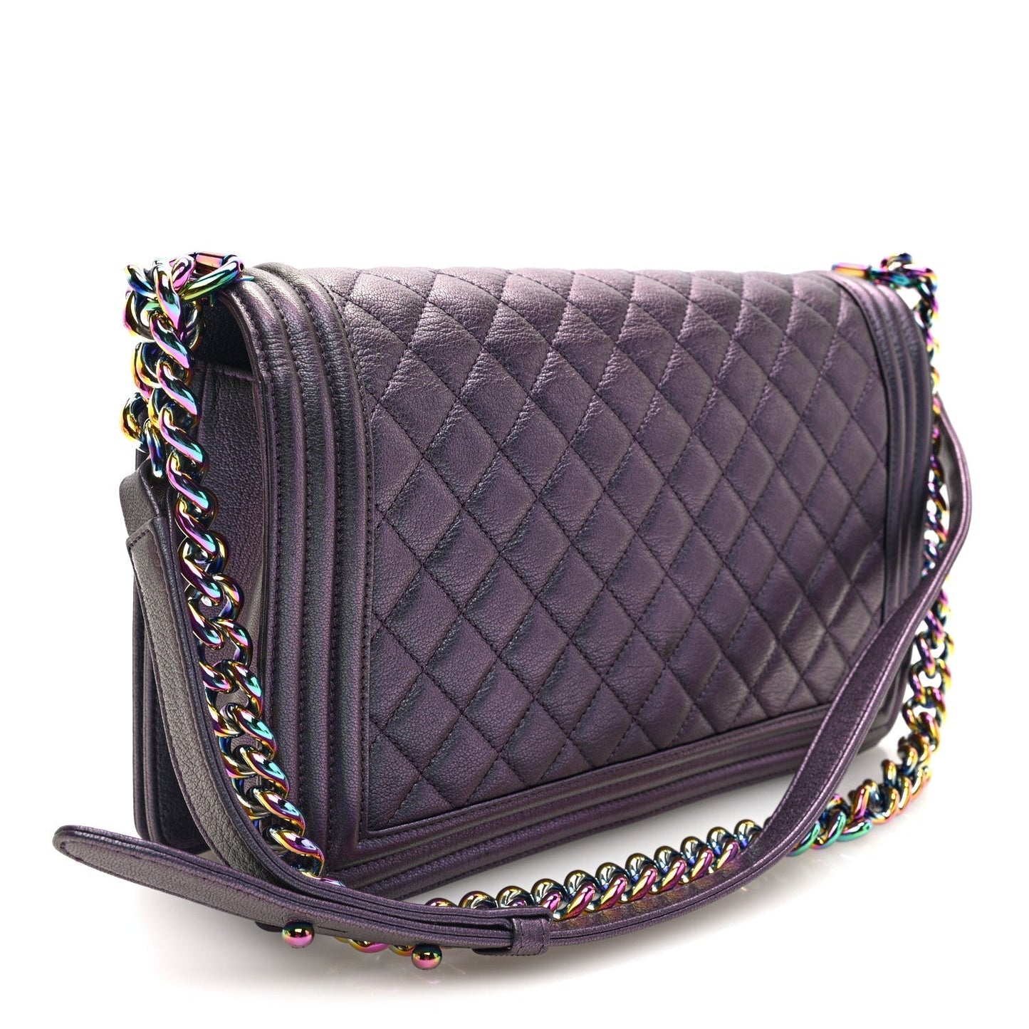 Iridescent Goatskin Quilted New Medium Boy Flap Purple