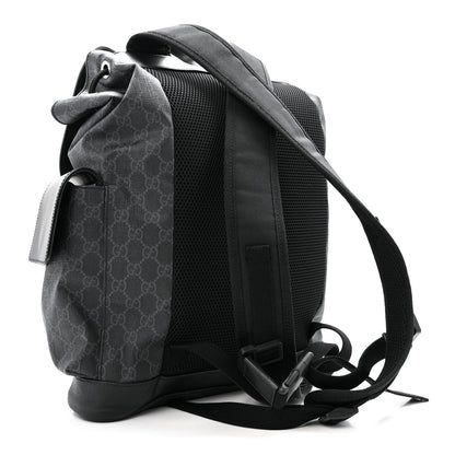 Soft GG Supreme Monogram Calfskin Web Double Buckle Backpack Black
