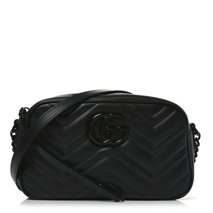 Calfskin Matelasse Monochrome Small GG Marmont Chain Shoulder Bag Black