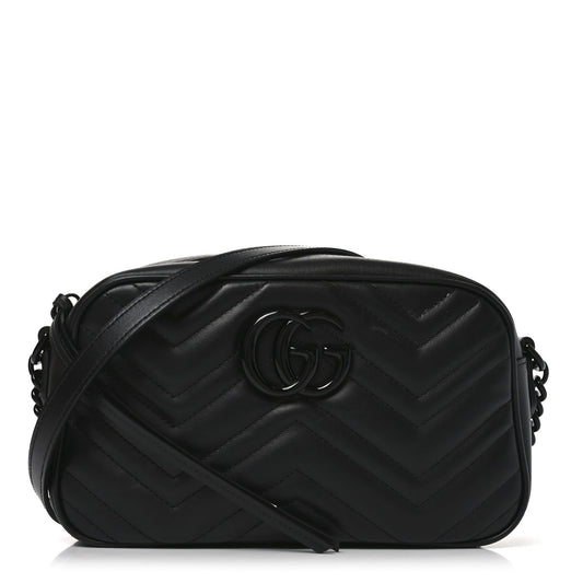 Calfskin Matelasse Monochrome Small GG Marmont Chain Shoulder Bag Black
