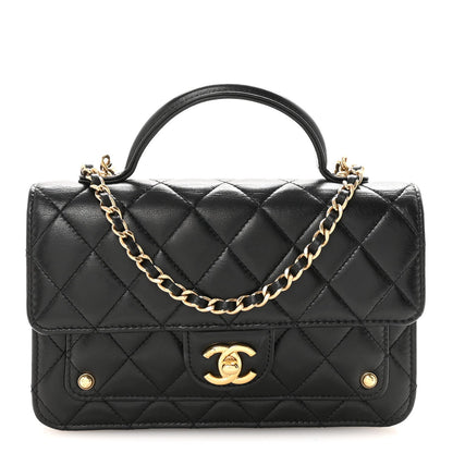 Lambskin Quilted Preppy Satchel Wallet On Chain WOC Black