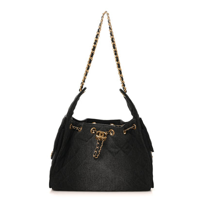 Washed Denim Quilted Small Chanel 25 Handbag Black