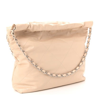 Shiny Calfskin Quilted Small Chanel 22 Ecru