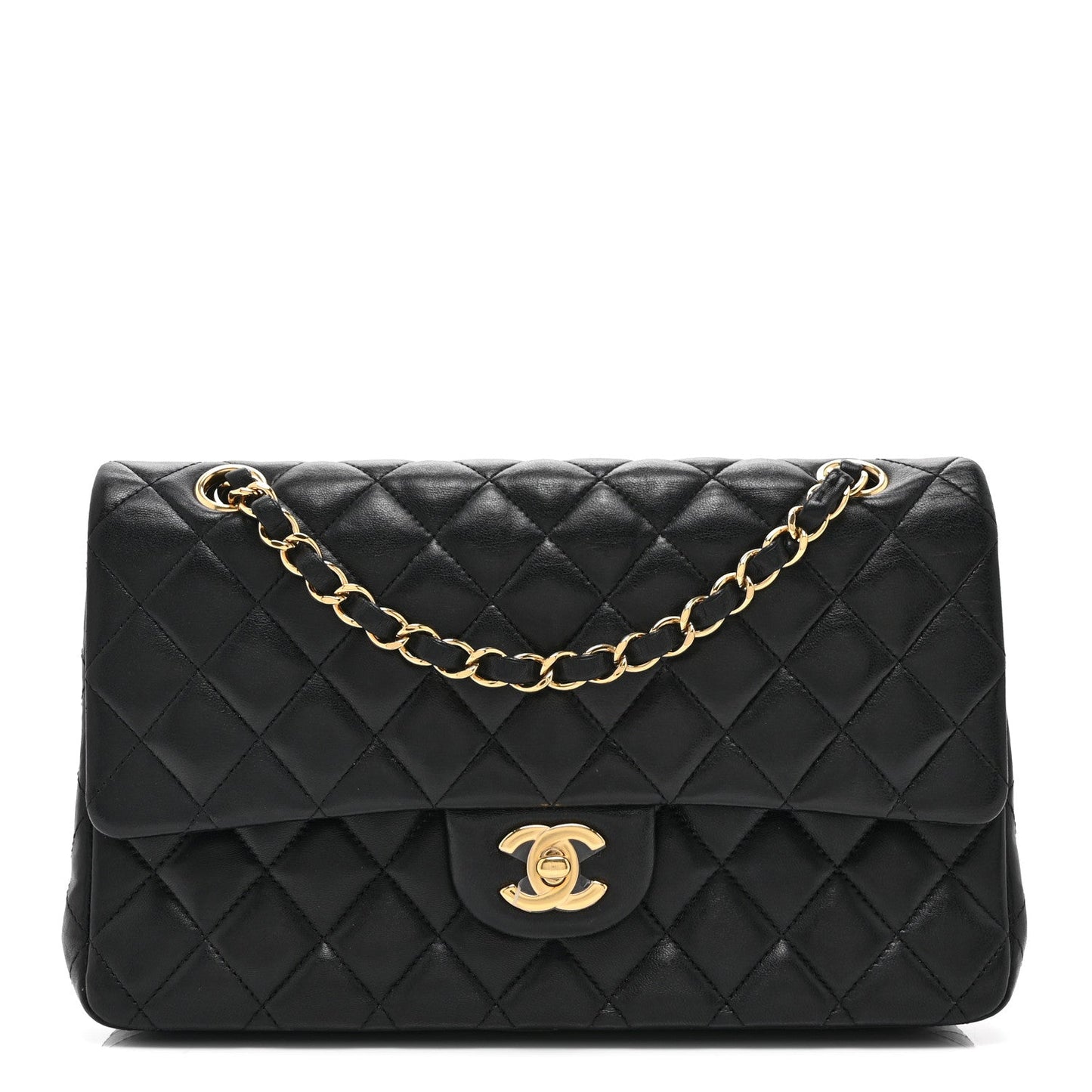Lambskin Quilted Medium Double Flap Black
