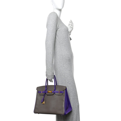 Epsom Bi-Color Horseshoe Birkin 35 Etain Crocus