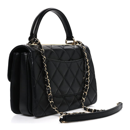 Lambskin Quilted Small Trendy CC Dual Handle Flap Bag Black