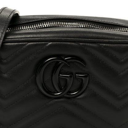 Calfskin Matelasse Monochrome Small GG Marmont Chain Shoulder Bag Black