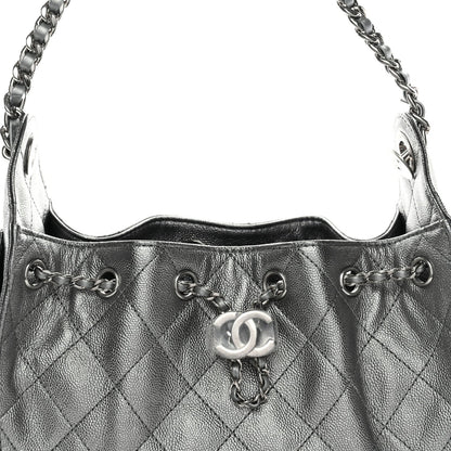 Metallic Caviar Quilted Mini Chanel 25 Handbag Anthracite