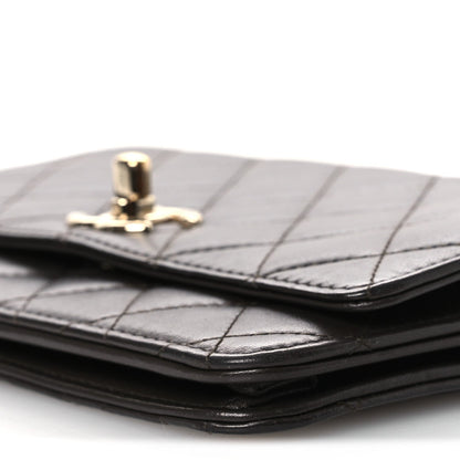 Lambskin Quilted Trendy CC Wallet On Chain WOC Dark Brown
