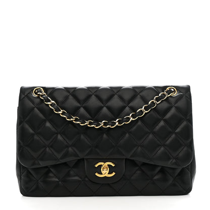Lambskin Quilted Jumbo Double Flap Black