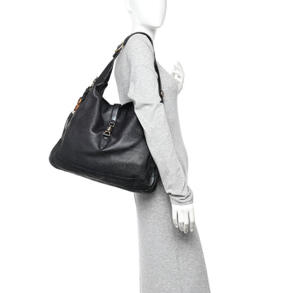Pebbled Calfskin Medium New Jackie Shoulder Bag Black