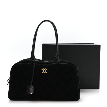 Suede Calfskin Large Perfect Bowling Bag Black