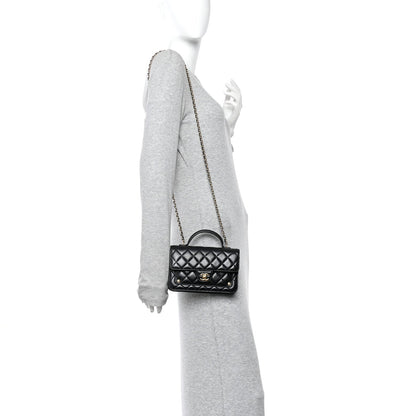 Lambskin Quilted Preppy Satchel Wallet On Chain WOC Black