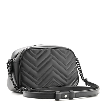 Calfskin Matelasse Monochrome Small GG Marmont Chain Shoulder Bag Black
