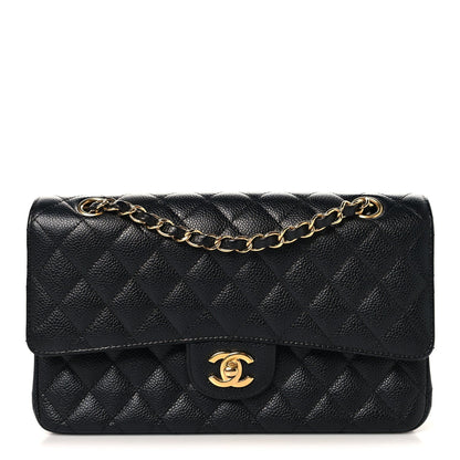 Caviar Quilted Medium Double Flap Black