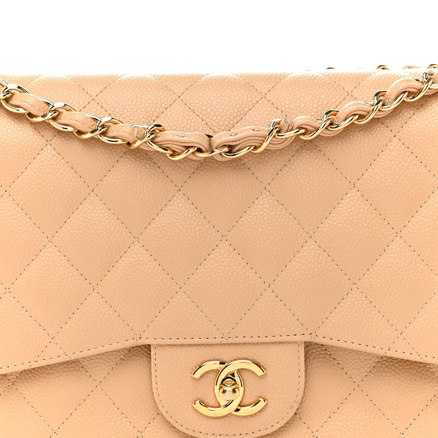 Caviar Quilted Jumbo Double Flap Beige
