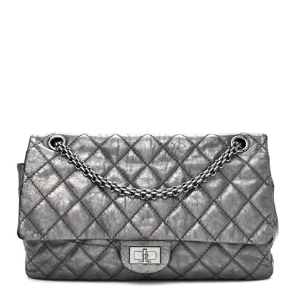 Metallic Aged Calfskin Quilted 2.55 Reissue 226 Flap Dark Silver