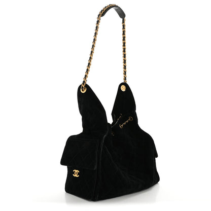 Suede Quilted Medium Chanel 25 Handbag Black