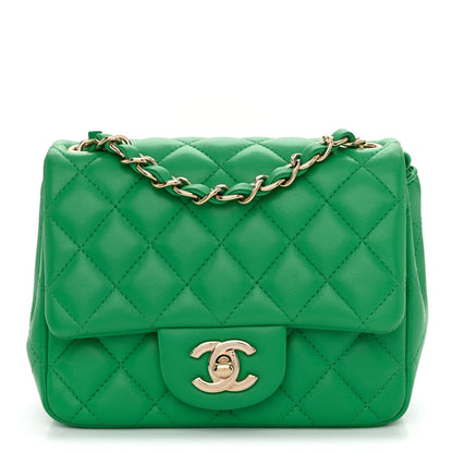 Lambskin Quilted Mini Square Flap Green