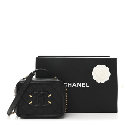 Caviar Quilted Small CC Filigree Vanity Case Black