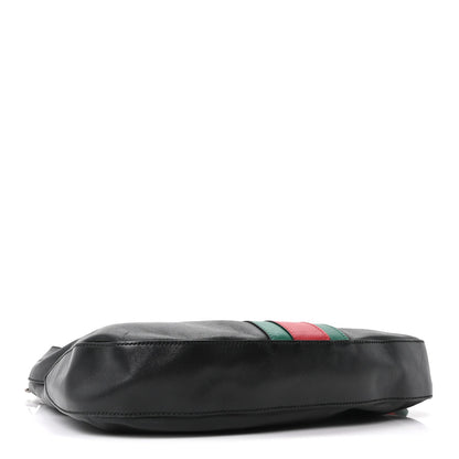 Calfskin Web Stripe Medium Dionysus Hobo Black
