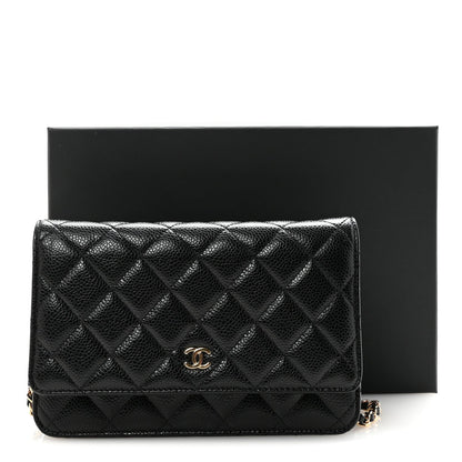 Caviar Quilted Wallet on Chain WOC Black