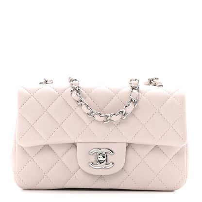 Lambskin Quilted Mini Rectangular Flap Light Purple