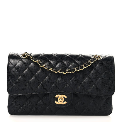 Caviar Quilted Medium Double Flap Black