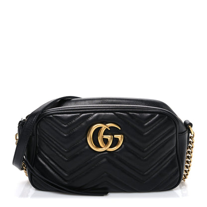 Calfskin Matelasse Small GG Marmont Chain Shoulder Bag Black