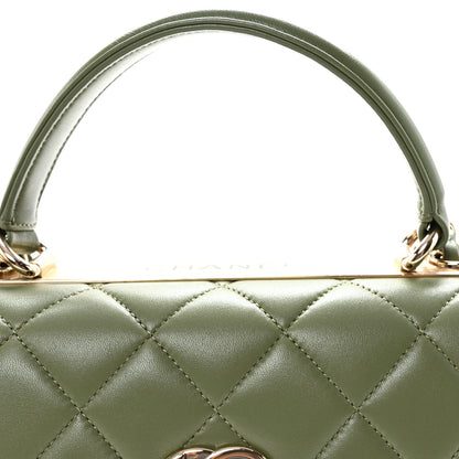 Lambskin Quilted Small Trendy CC Flap Dual Handle Bag Green